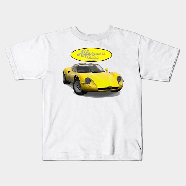 Alfa Romeo 33 stradale Yellow Kids T-Shirt by PjesusArt